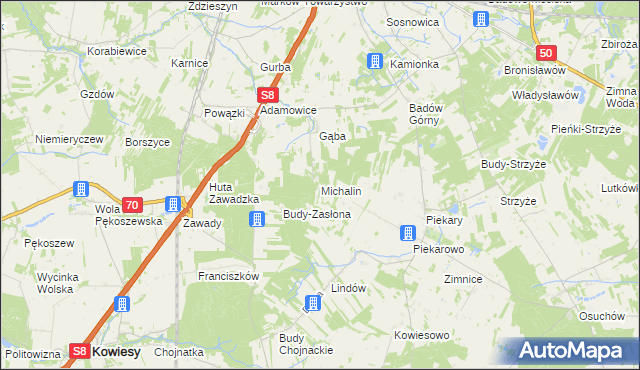 mapa Michalin gmina Mszczonów, Michalin gmina Mszczonów na mapie Targeo