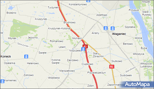 mapa Michalinek gmina Waganiec, Michalinek gmina Waganiec na mapie Targeo