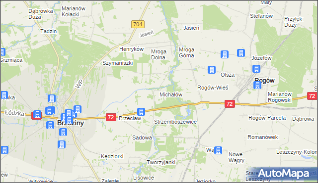 mapa Michałów gmina Brzeziny, Michałów gmina Brzeziny na mapie Targeo