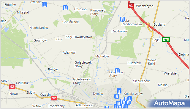 mapa Michałów gmina Kutno, Michałów gmina Kutno na mapie Targeo
