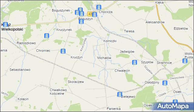 mapa Michałów gmina Nowe Miasto nad Wartą, Michałów gmina Nowe Miasto nad Wartą na mapie Targeo