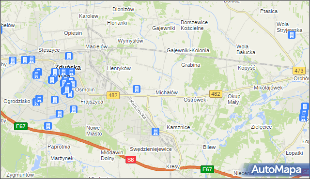 mapa Michałów gmina Zduńska Wola, Michałów gmina Zduńska Wola na mapie Targeo