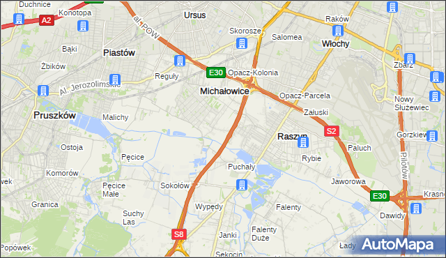 mapa Michałowice-Wieś, Michałowice-Wieś na mapie Targeo