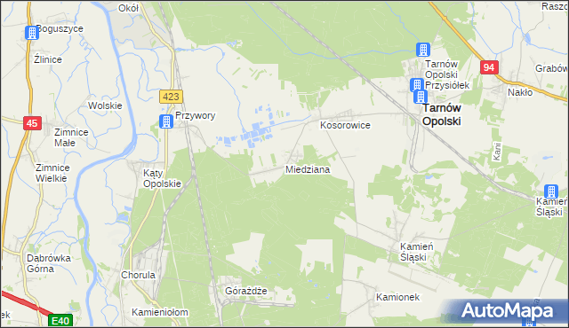 mapa Miedziana gmina Tarnów Opolski, Miedziana gmina Tarnów Opolski na mapie Targeo