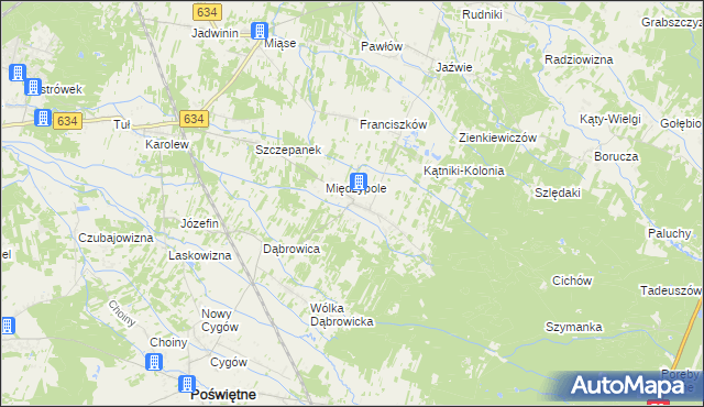 mapa Międzyleś gmina Poświętne, Międzyleś gmina Poświętne na mapie Targeo