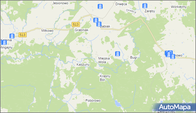 mapa Miejska Wola gmina Lidzbark Warmiński, Miejska Wola gmina Lidzbark Warmiński na mapie Targeo