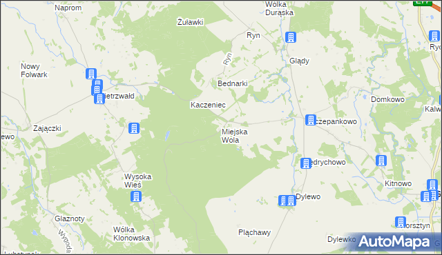 mapa Miejska Wola gmina Ostróda, Miejska Wola gmina Ostróda na mapie Targeo