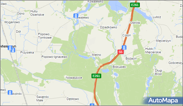 mapa Mielno gmina Mieleszyn, Mielno gmina Mieleszyn na mapie Targeo