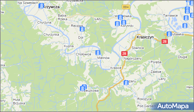 mapa Mielnów, Mielnów na mapie Targeo