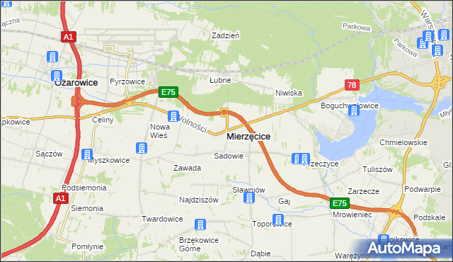 mapa Mierzęcice, Mierzęcice na mapie Targeo