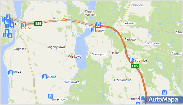 mapa Mierzęcin gmina Wolin, Mierzęcin gmina Wolin na mapie Targeo