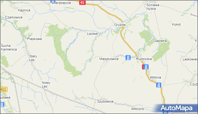 mapa Mieszkowice gmina Prudnik, Mieszkowice gmina Prudnik na mapie Targeo