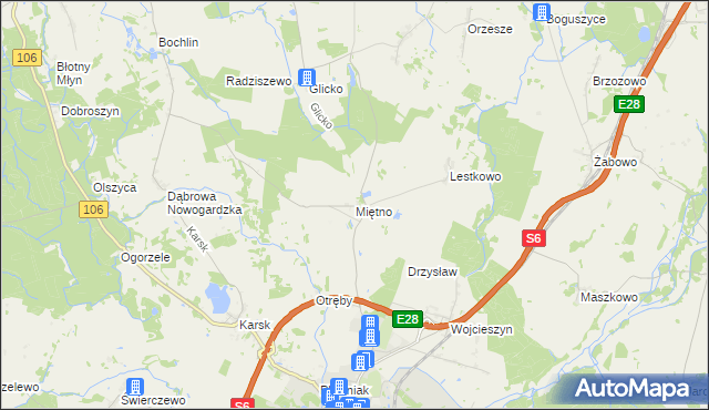 mapa Miętno gmina Nowogard, Miętno gmina Nowogard na mapie Targeo