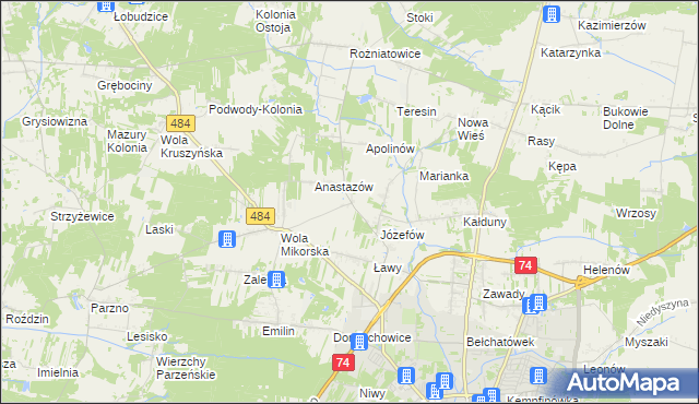 mapa Mikorzyce gmina Bełchatów, Mikorzyce gmina Bełchatów na mapie Targeo