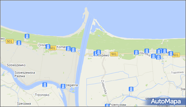 mapa Mikoszewo, Mikoszewo na mapie Targeo