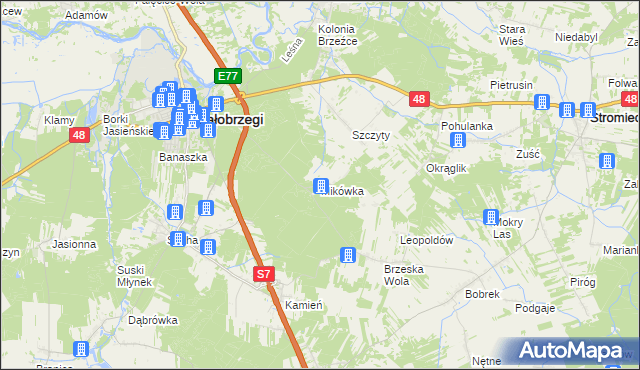 mapa Mikówka gmina Białobrzegi, Mikówka gmina Białobrzegi na mapie Targeo