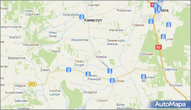 mapa Milejów gmina Kawęczyn, Milejów gmina Kawęczyn na mapie Targeo