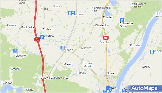 mapa Milewko gmina Nowe, Milewko gmina Nowe na mapie Targeo