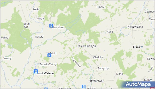 mapa Milewo-Gałązki, Milewo-Gałązki na mapie Targeo