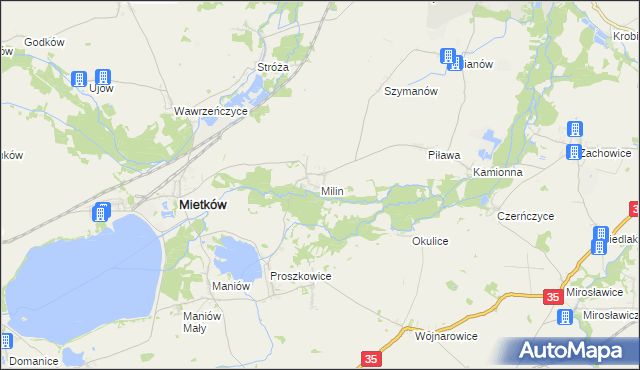 mapa Milin gmina Mietków, Milin gmina Mietków na mapie Targeo