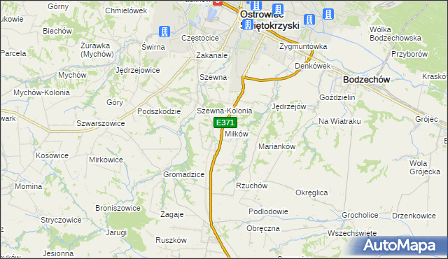 mapa Miłków gmina Bodzechów, Miłków gmina Bodzechów na mapie Targeo