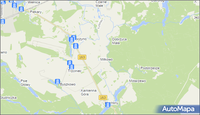 mapa Miłkowo gmina Czaplinek, Miłkowo gmina Czaplinek na mapie Targeo