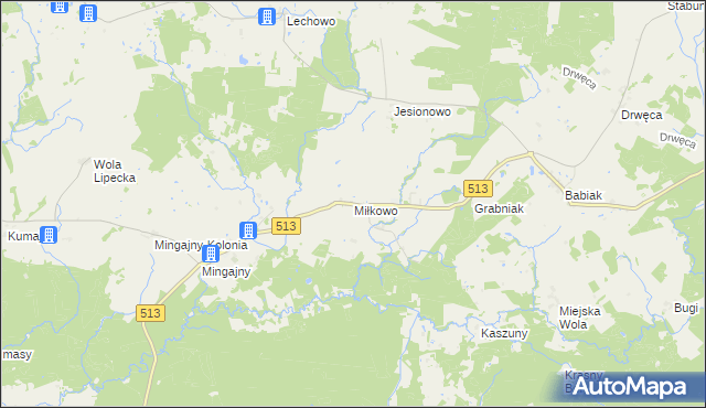 mapa Miłkowo gmina Orneta, Miłkowo gmina Orneta na mapie Targeo