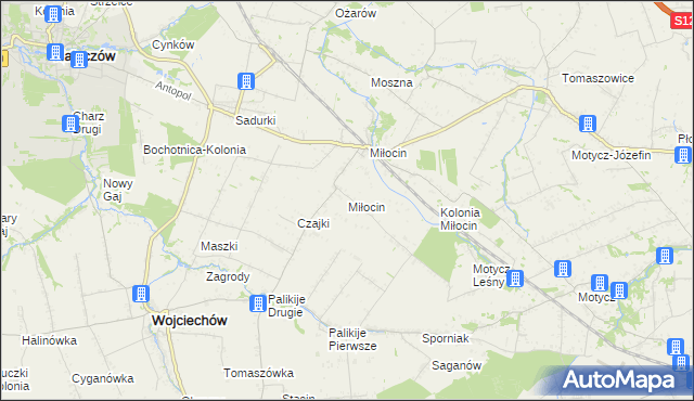 mapa Miłocin gmina Wojciechów, Miłocin gmina Wojciechów na mapie Targeo