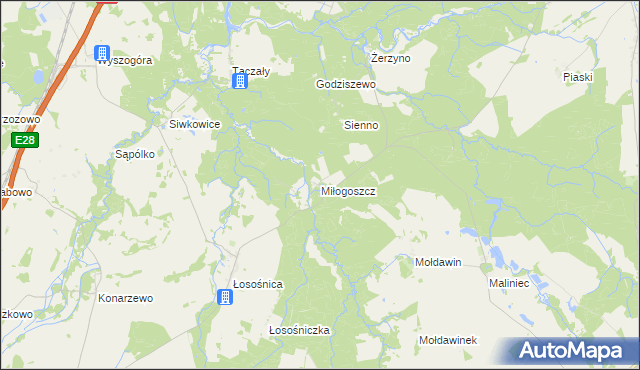 mapa Miłogoszcz gmina Resko, Miłogoszcz gmina Resko na mapie Targeo