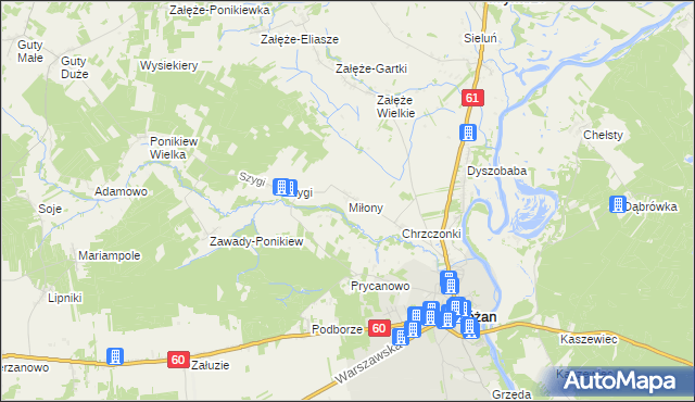 mapa Miłony, Miłony na mapie Targeo