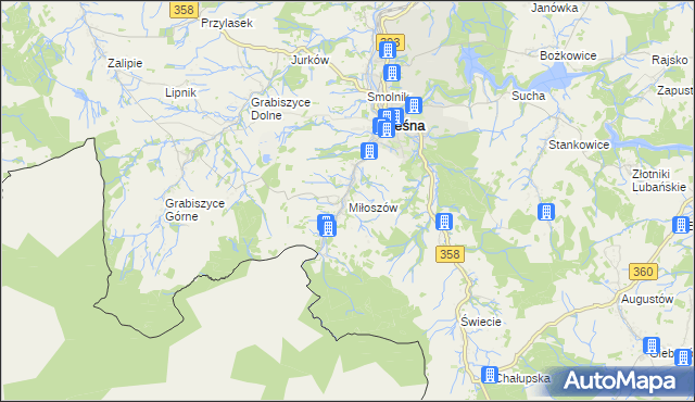 mapa Miłoszów, Miłoszów na mapie Targeo