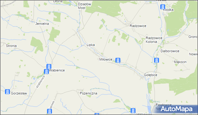 mapa Miłowice gmina Dziadowa Kłoda, Miłowice gmina Dziadowa Kłoda na mapie Targeo