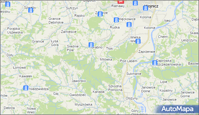mapa Milówka gmina Wojnicz, Milówka gmina Wojnicz na mapie Targeo