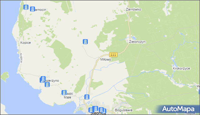 mapa Miłowo gmina Stepnica, Miłowo gmina Stepnica na mapie Targeo