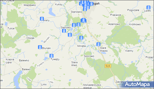 mapa Minięta, Minięta na mapie Targeo