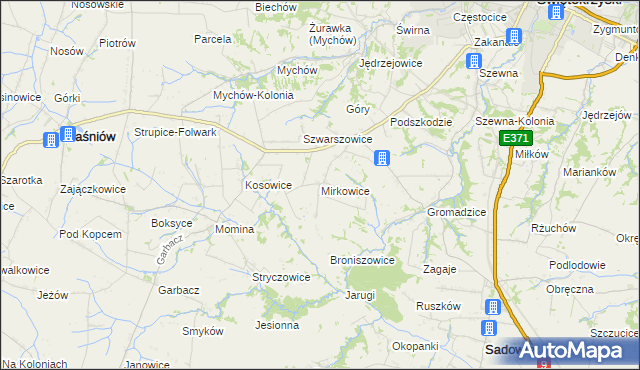 mapa Mirkowice gmina Bodzechów, Mirkowice gmina Bodzechów na mapie Targeo