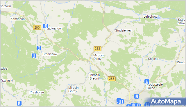 mapa Mirocin Dolny, Mirocin Dolny na mapie Targeo