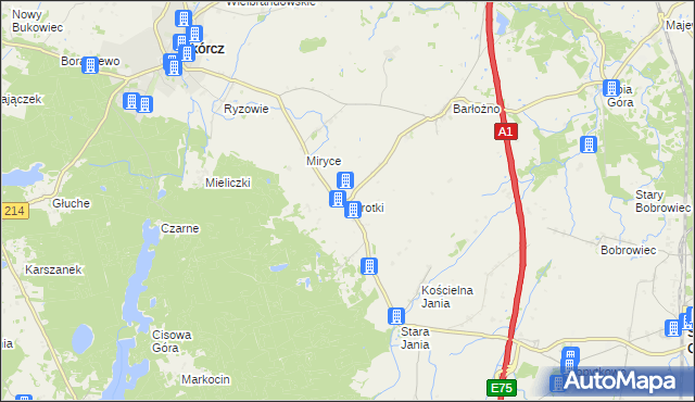 mapa Mirotki gmina Skórcz, Mirotki gmina Skórcz na mapie Targeo