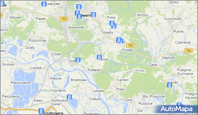 mapa Mirów gmina Alwernia, Mirów gmina Alwernia na mapie Targeo