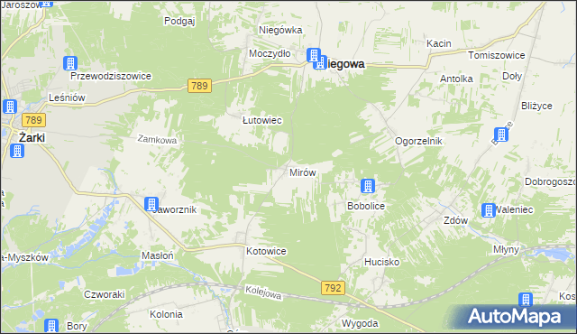 mapa Mirów gmina Niegowa, Mirów gmina Niegowa na mapie Targeo