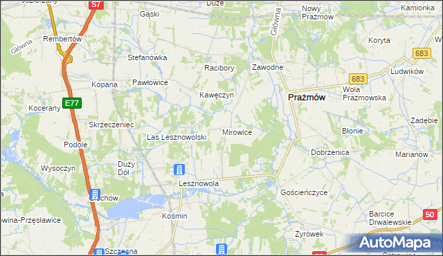 mapa Mirowice gmina Grójec, Mirowice gmina Grójec na mapie Targeo