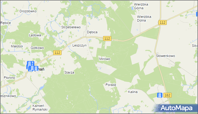 mapa Mirowo gmina Rymań, Mirowo gmina Rymań na mapie Targeo