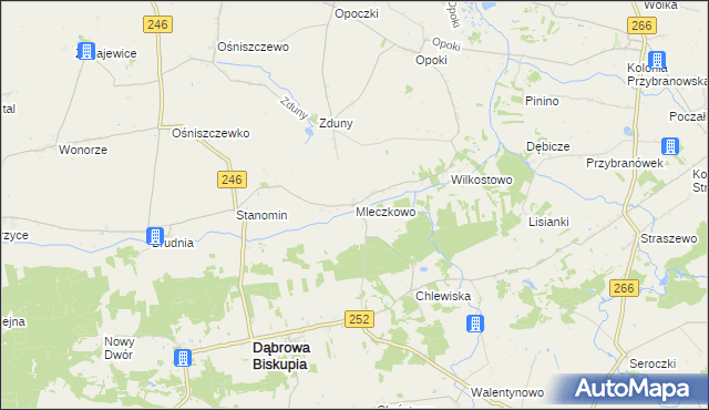 mapa Mleczkowo gmina Dąbrowa Biskupia, Mleczkowo gmina Dąbrowa Biskupia na mapie Targeo