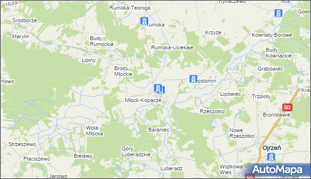 mapa Młock, Młock na mapie Targeo