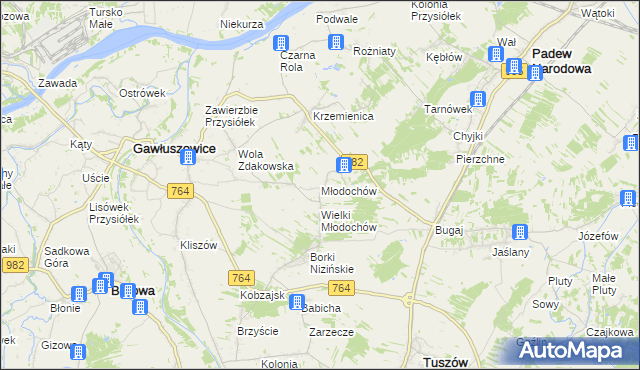 mapa Młodochów gmina Gawłuszowice, Młodochów gmina Gawłuszowice na mapie Targeo