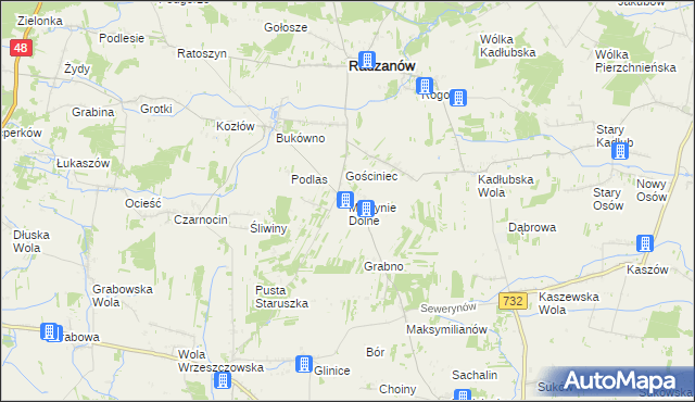 mapa Młodynie Dolne, Młodynie Dolne na mapie Targeo