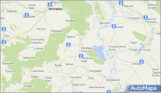 mapa Młodzawy Duże, Młodzawy Duże na mapie Targeo