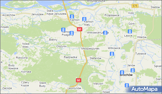 mapa Młodzieszynek gmina Młodzieszyn, Młodzieszynek gmina Młodzieszyn na mapie Targeo