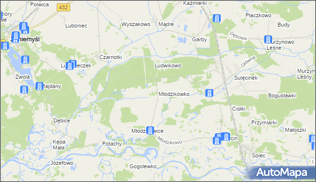 mapa Młodzikówko, Młodzikówko na mapie Targeo