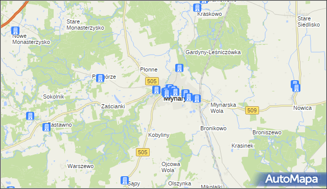 mapa Młynary powiat elbląski, Młynary powiat elbląski na mapie Targeo